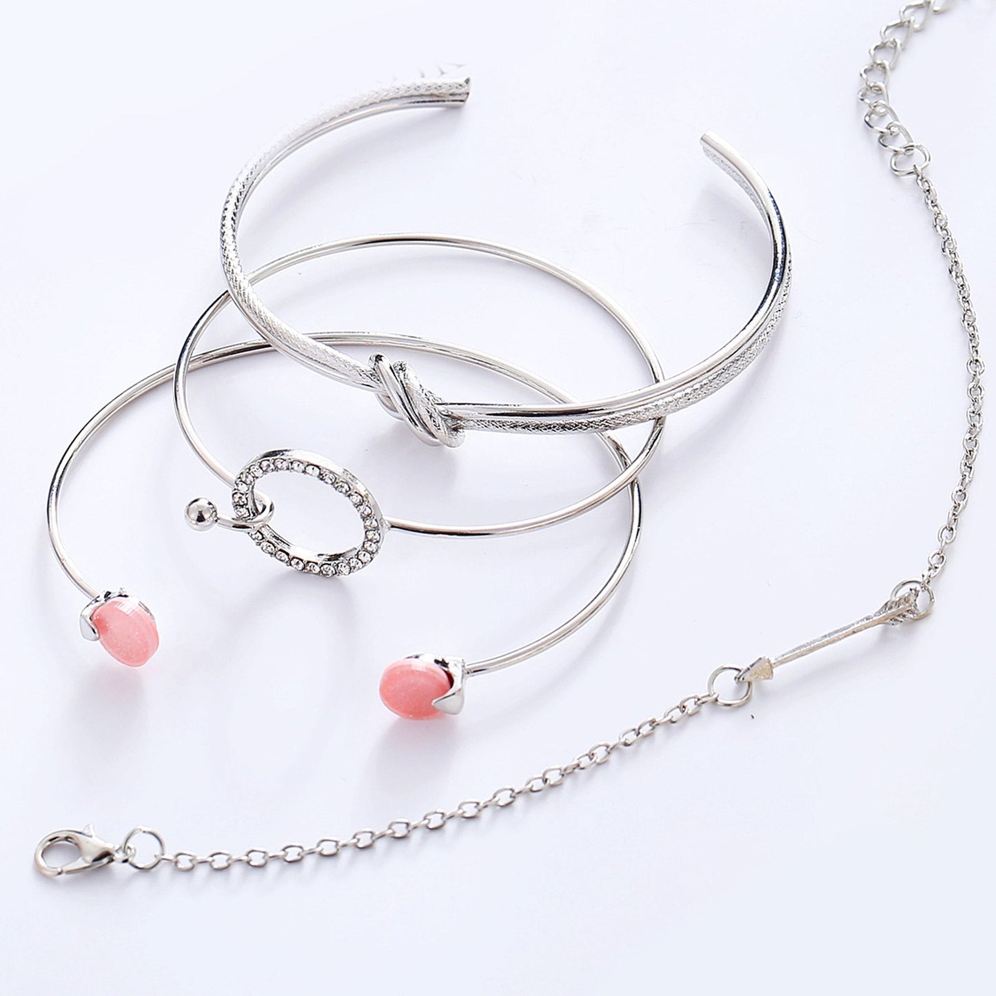 4 Piece Pink Bracelet Set With Crystals  Silvertone Bracelet ITALY Design