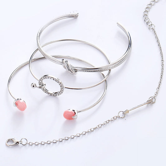 4 Piece Pink Bracelet Set With Crystals  Silvertone Bracelet ITALY Design