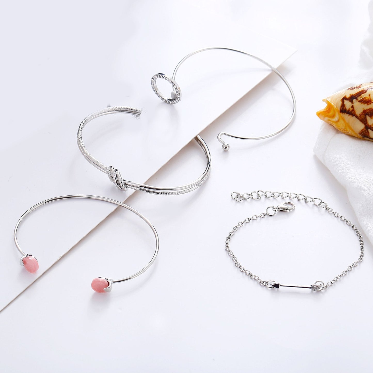 4 Piece Pink Bracelet Set With Crystals  Silvertone Bracelet ITALY Design