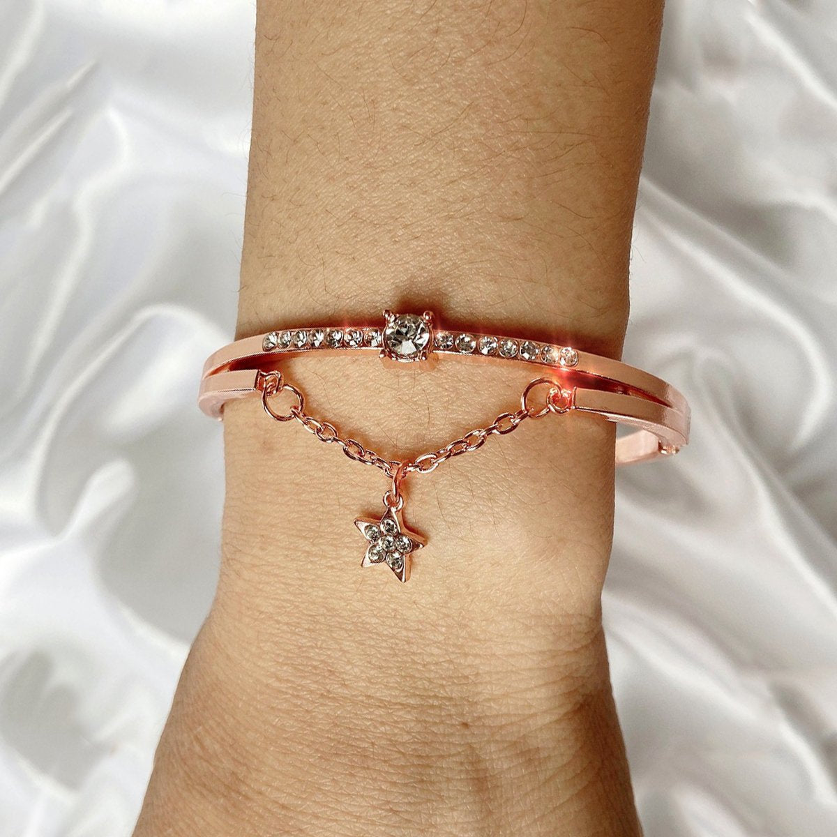 Star Drop With Luxe Crystals Rosegoldtone Bracelet ITALY Design