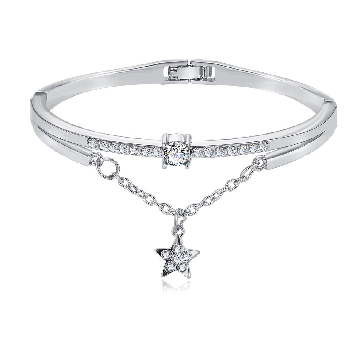 Star Drop With Luxe Crystals  Silvertone Bracelet ITALY Design