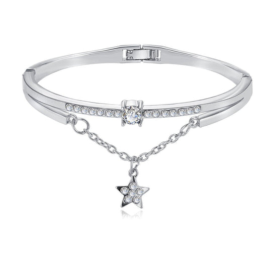Star Drop With Luxe Crystals  Silvertone Bracelet ITALY Design