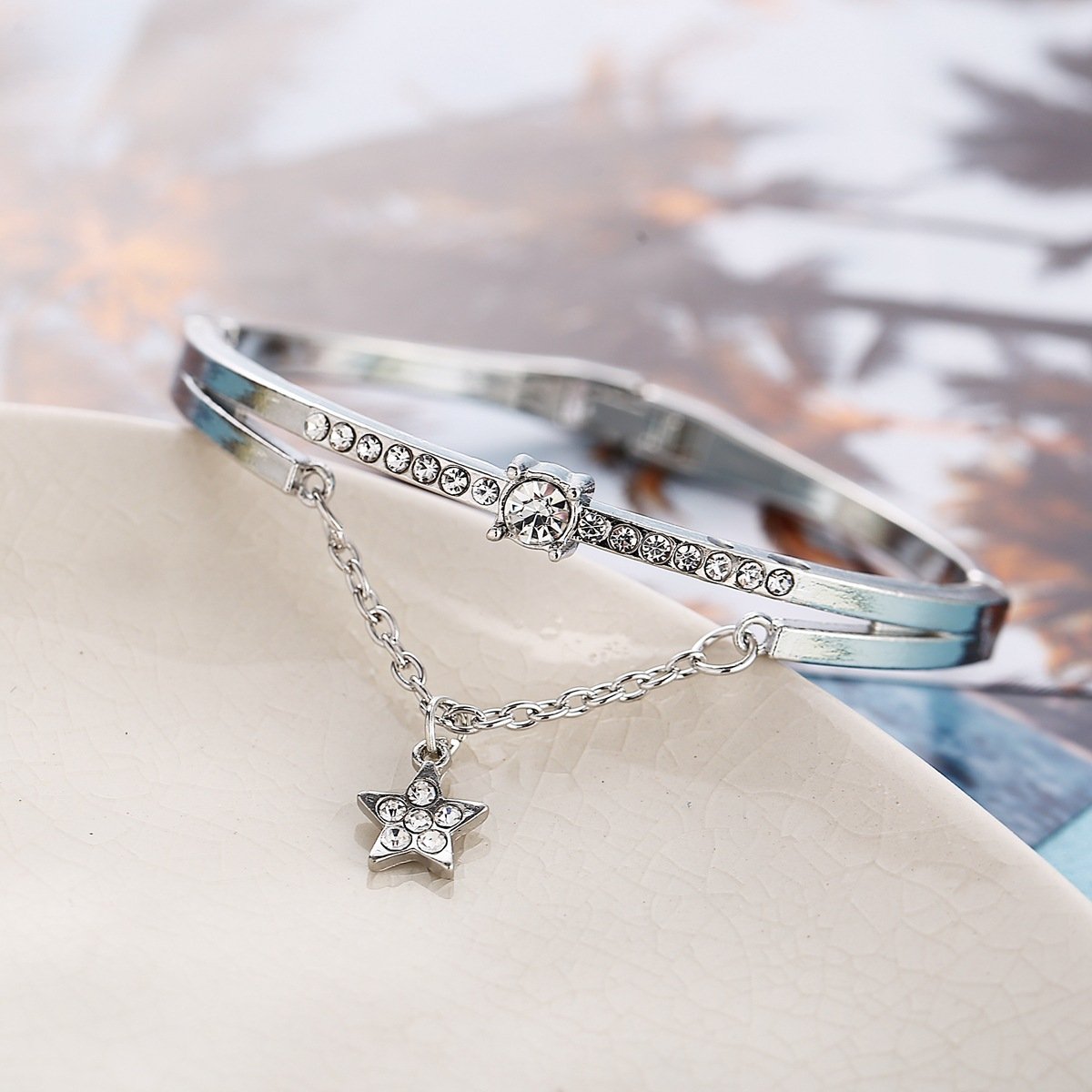 Star Drop With Luxe Crystals  Silvertone Bracelet ITALY Design