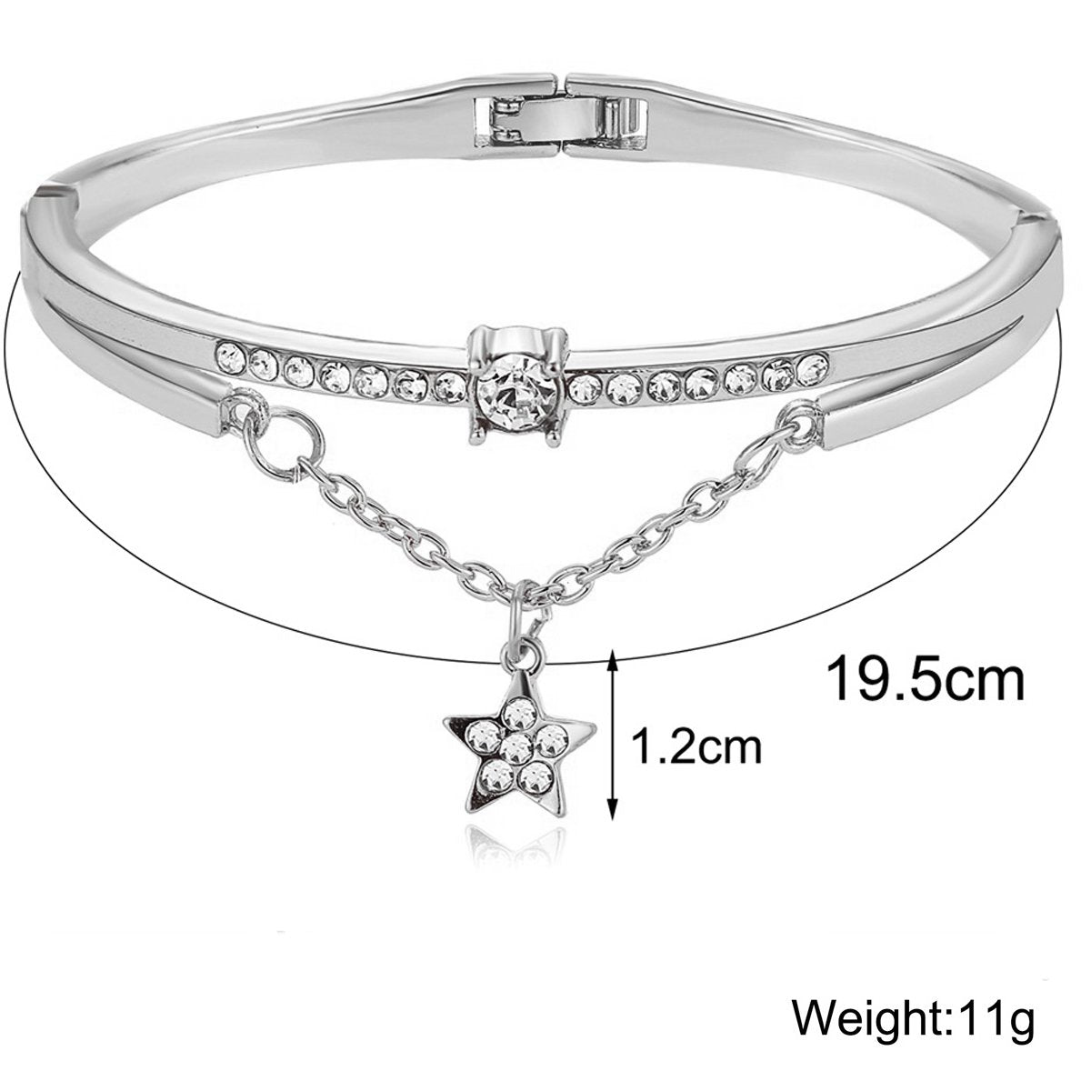 Star Drop With Luxe Crystals  Silvertone Bracelet ITALY Design