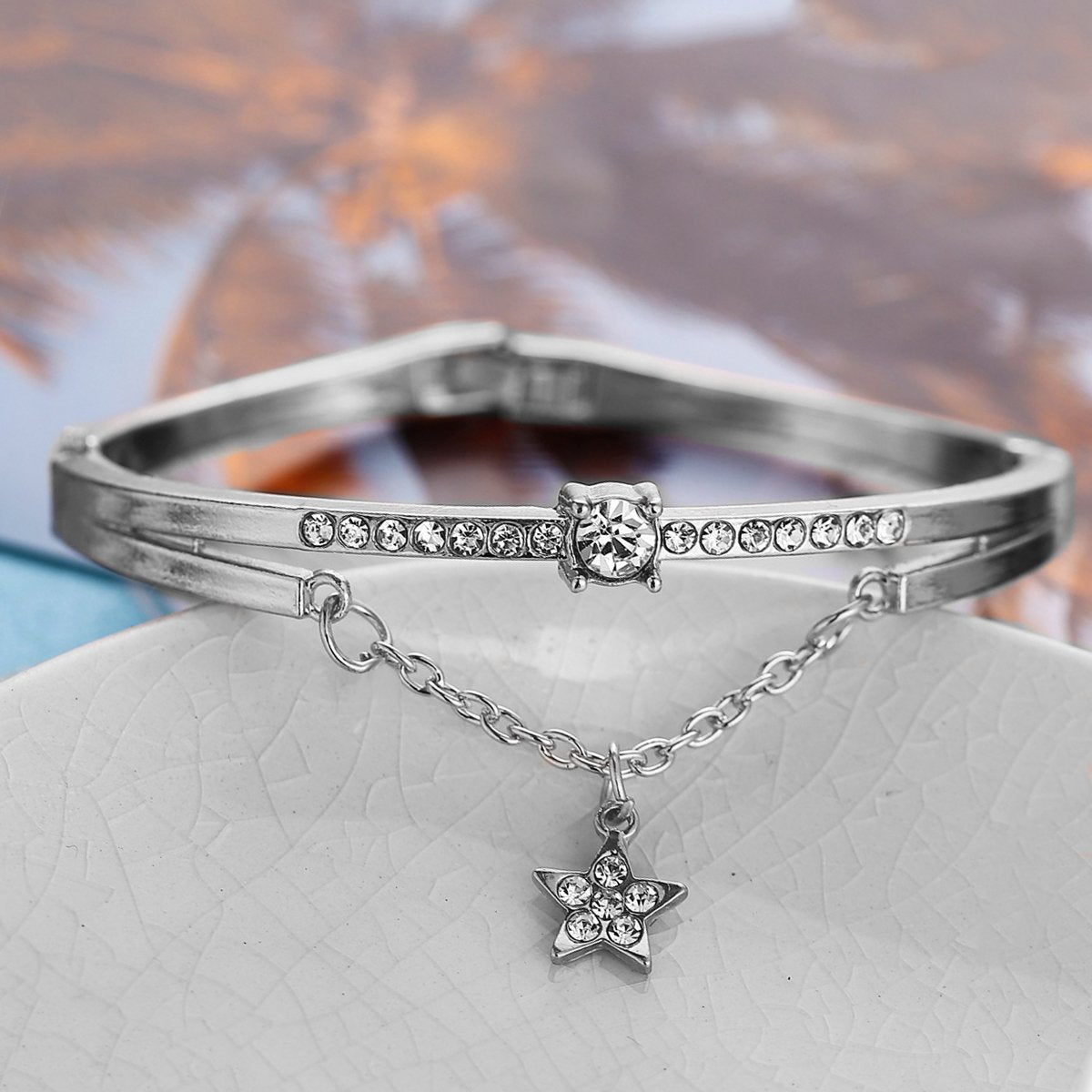 Star Drop With Luxe Crystals  Silvertone Bracelet ITALY Design