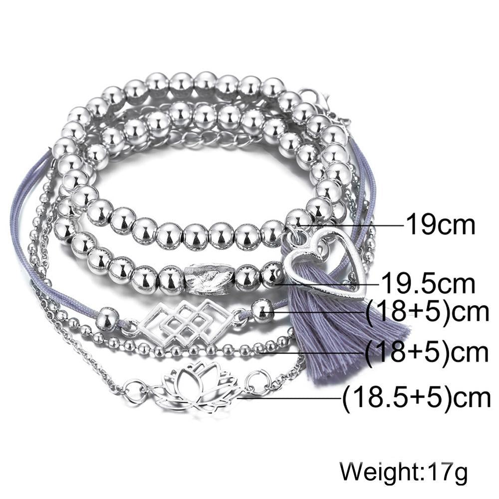 5 Piece Gray Tassell Bracelet Set  Silvertone Bracelet ITALY Design