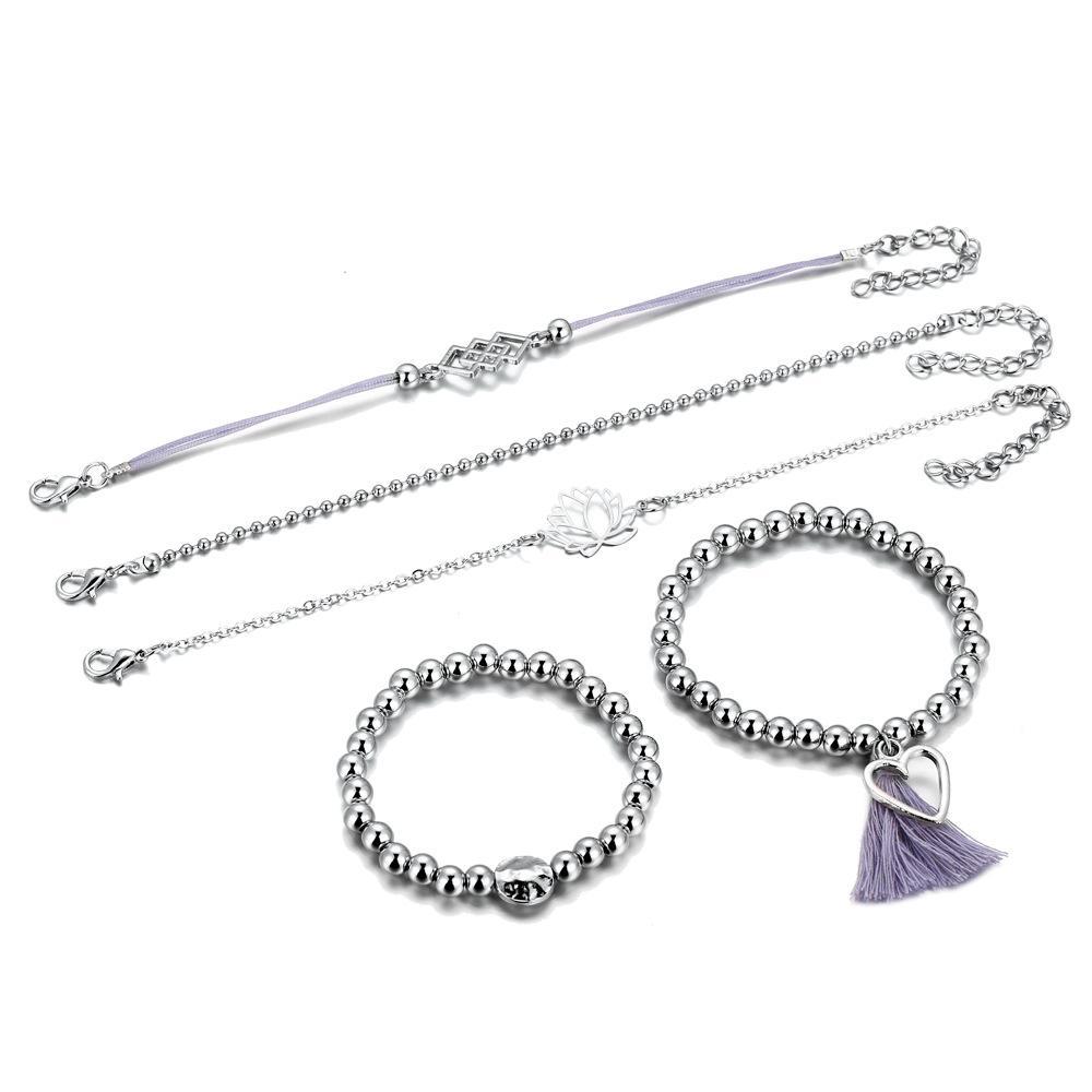 5 Piece Gray Tassell Bracelet Set  Silvertone Bracelet ITALY Design