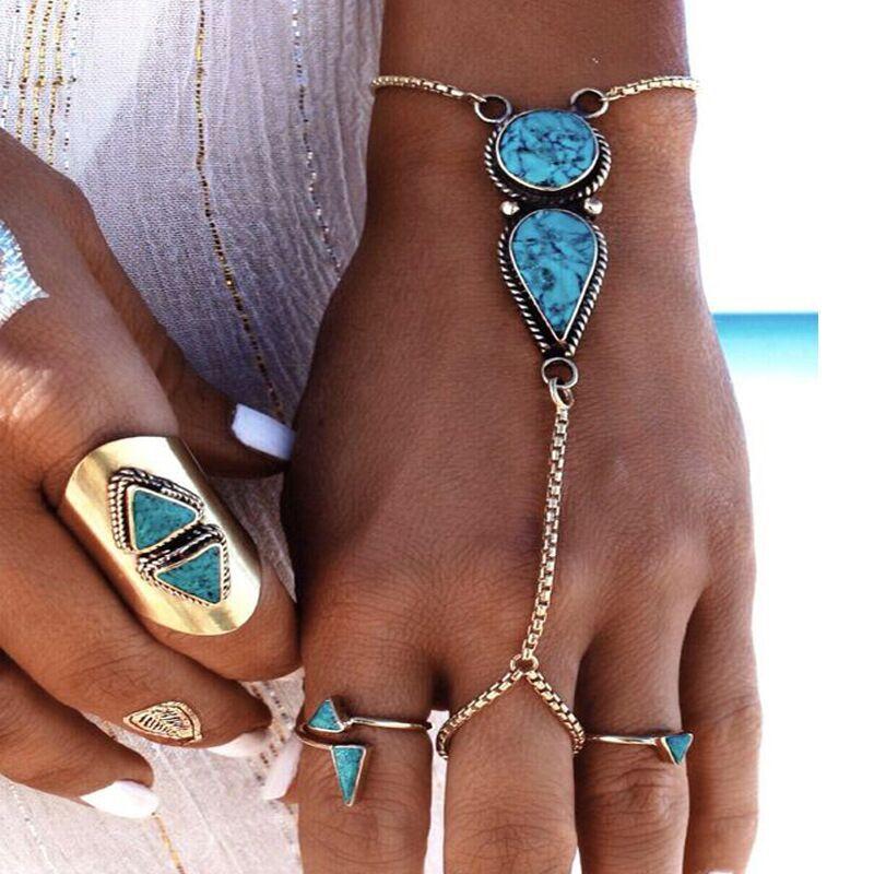 Turquoise Hand Bracelet Goldtone Bracelet ITALY Design