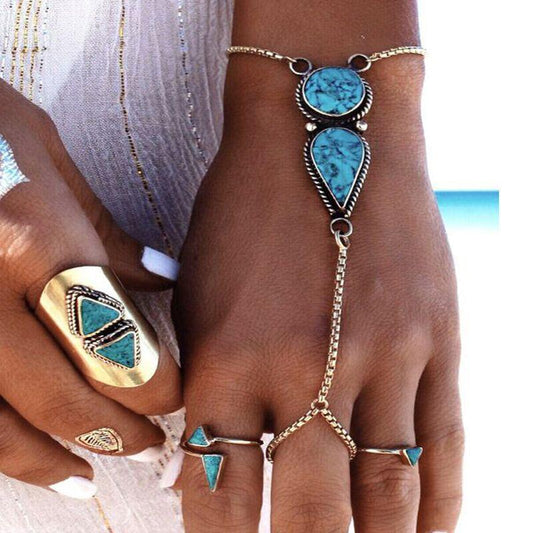 Turquoise Hand Bracelet Goldtone Bracelet ITALY Design