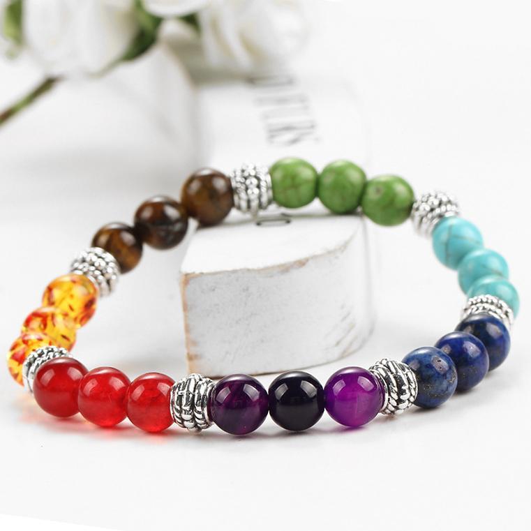 7 Натуральный камень Stretch Silvertone Браслет ИТАЛИЯ Дизайн