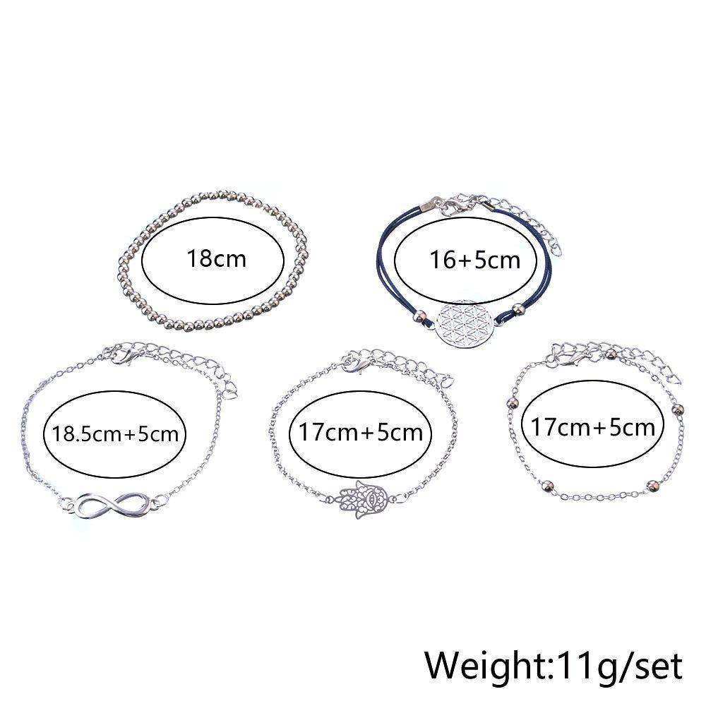 5 Piece Hamsa Infinity Bracelet Set  Silvertone Bracelet ITALY Design