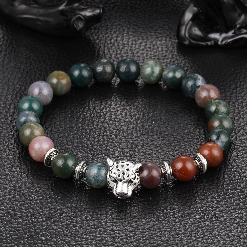 Jaguar Natural Stone Stretch  Silvertone Bracelet ITALY Design