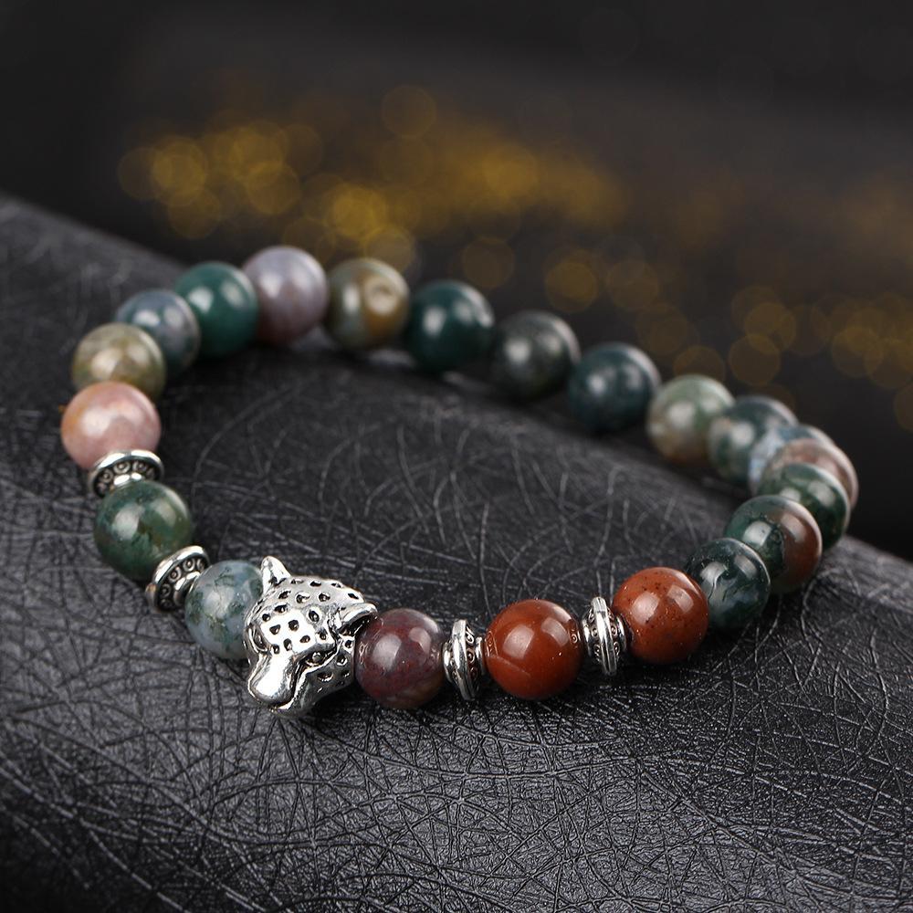 Jaguar Natural Stone Stretch  Silvertone Bracelet ITALY Design