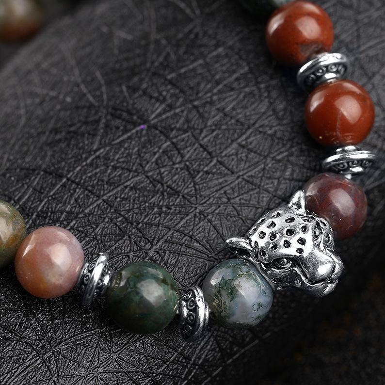 Jaguar Natural Stone Stretch  Silvertone Bracelet ITALY Design