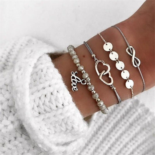 4 Piece Infinity Love Bracelet Set  Silvertone Bracelet ITALY Design