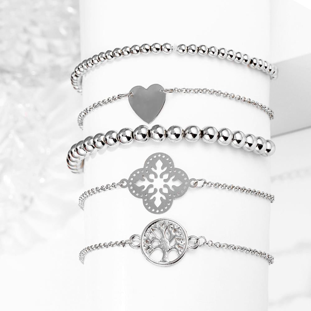5 Piece Blue Bohemian Tree of Life Bracelet Set  Silvertone Bracelet ITALY Design