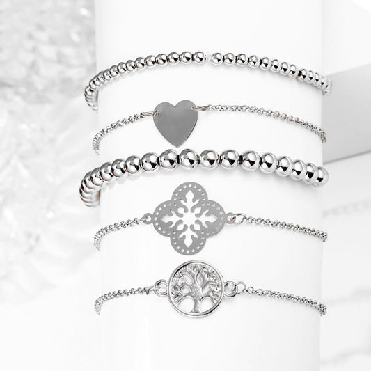 5 Piece Blue Bohemian Tree of Life Bracelet Set  Silvertone Bracelet ITALY Design