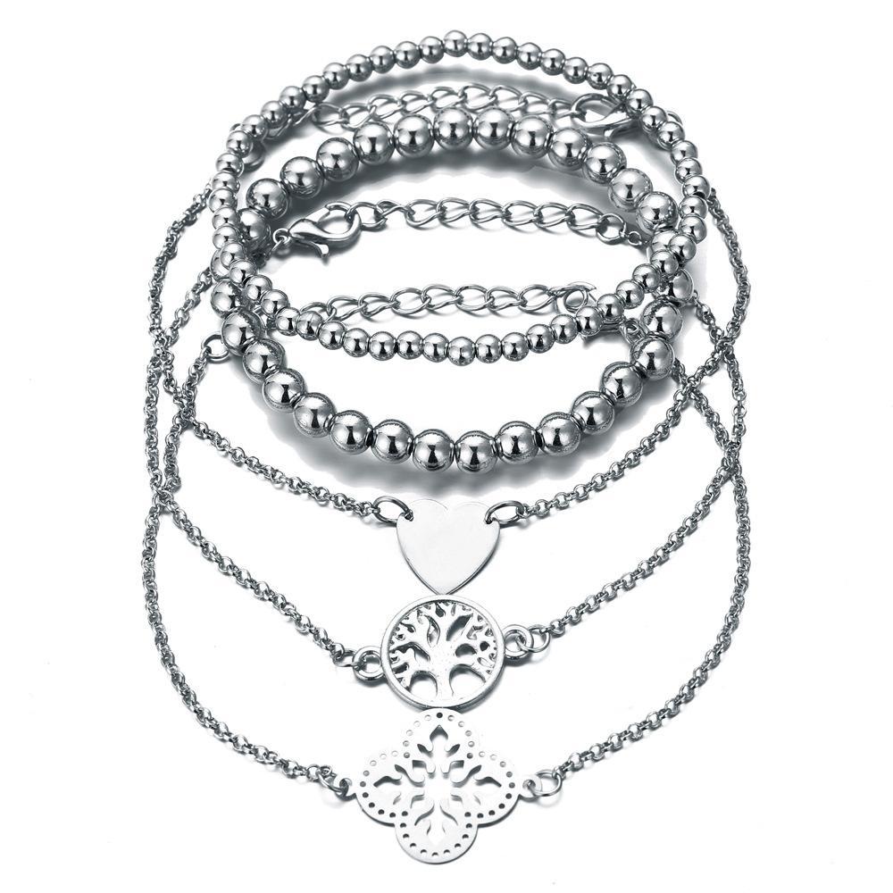5 Piece Blue Bohemian Tree of Life Bracelet Set  Silvertone Bracelet ITALY Design