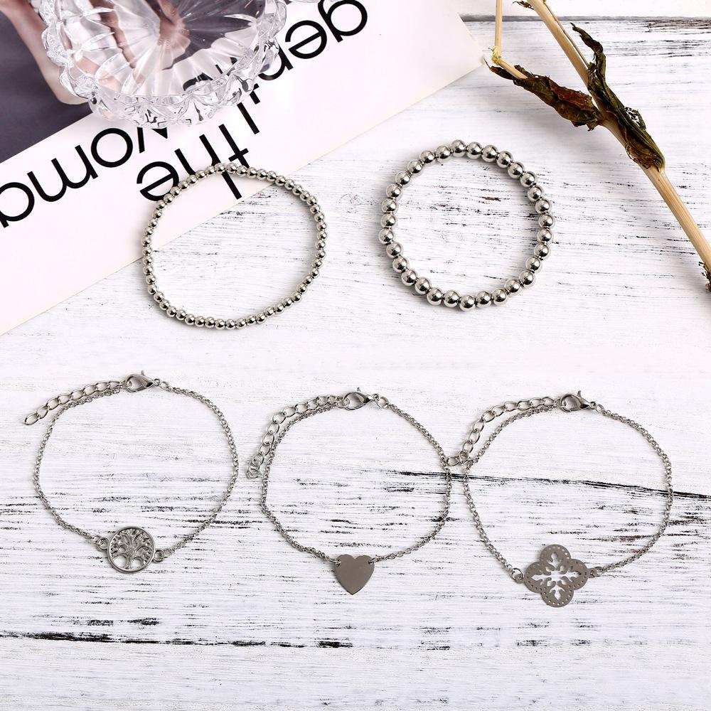 5 Piece Blue Bohemian Tree of Life Bracelet Set  Silvertone Bracelet ITALY Design