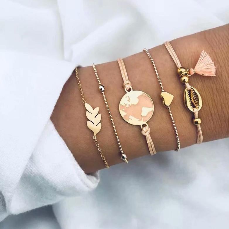 5 Piece Pink Global Tassell Bracelet Set Rosegoldtone Bracelet ITALY Design