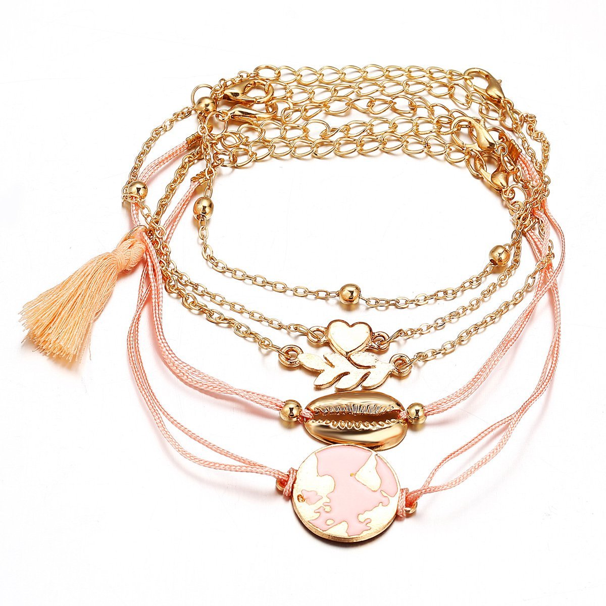 5 Piece Pink Global Tassell Bracelet Set Rosegoldtone Bracelet ITALY Design