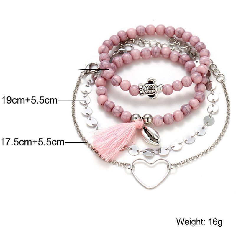 4 Piece Pink Tassell Bracelet Set  Silvertone Bracelet ITALY Design