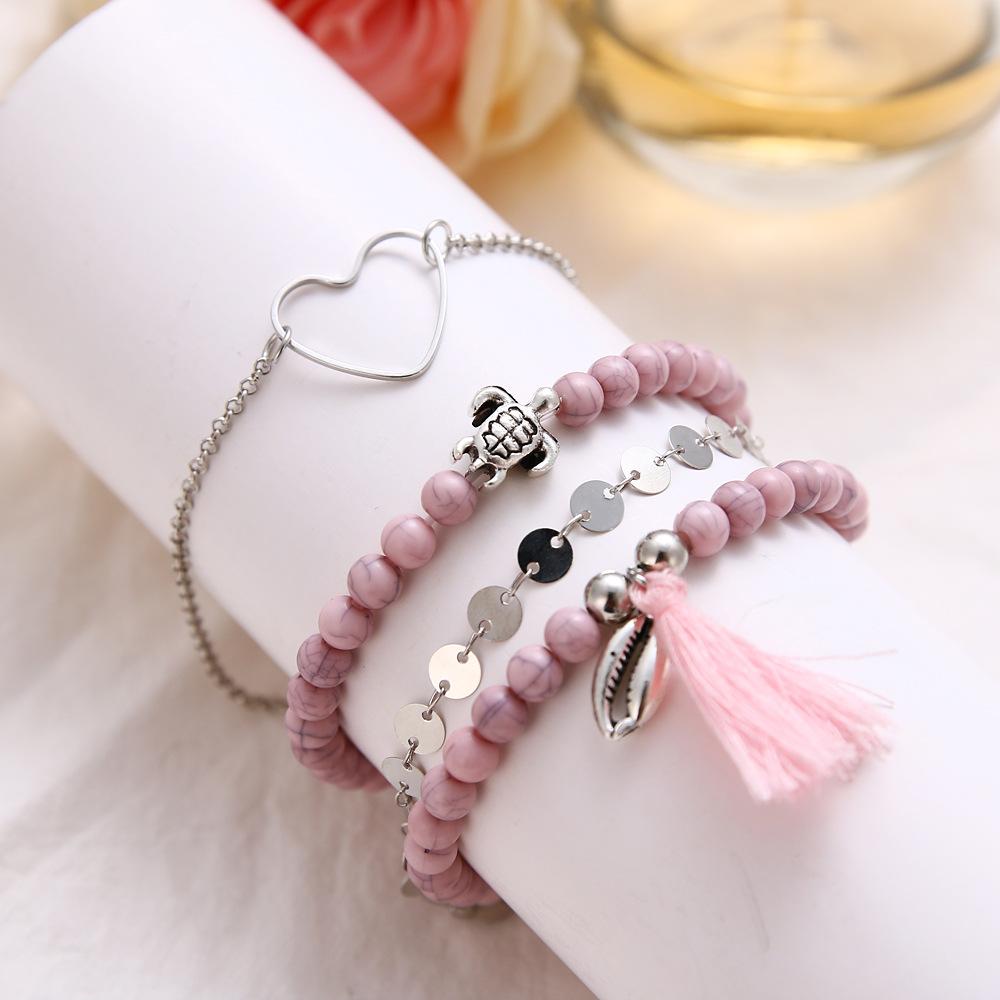 4 Piece Pink Tassell Bracelet Set  Silvertone Bracelet ITALY Design