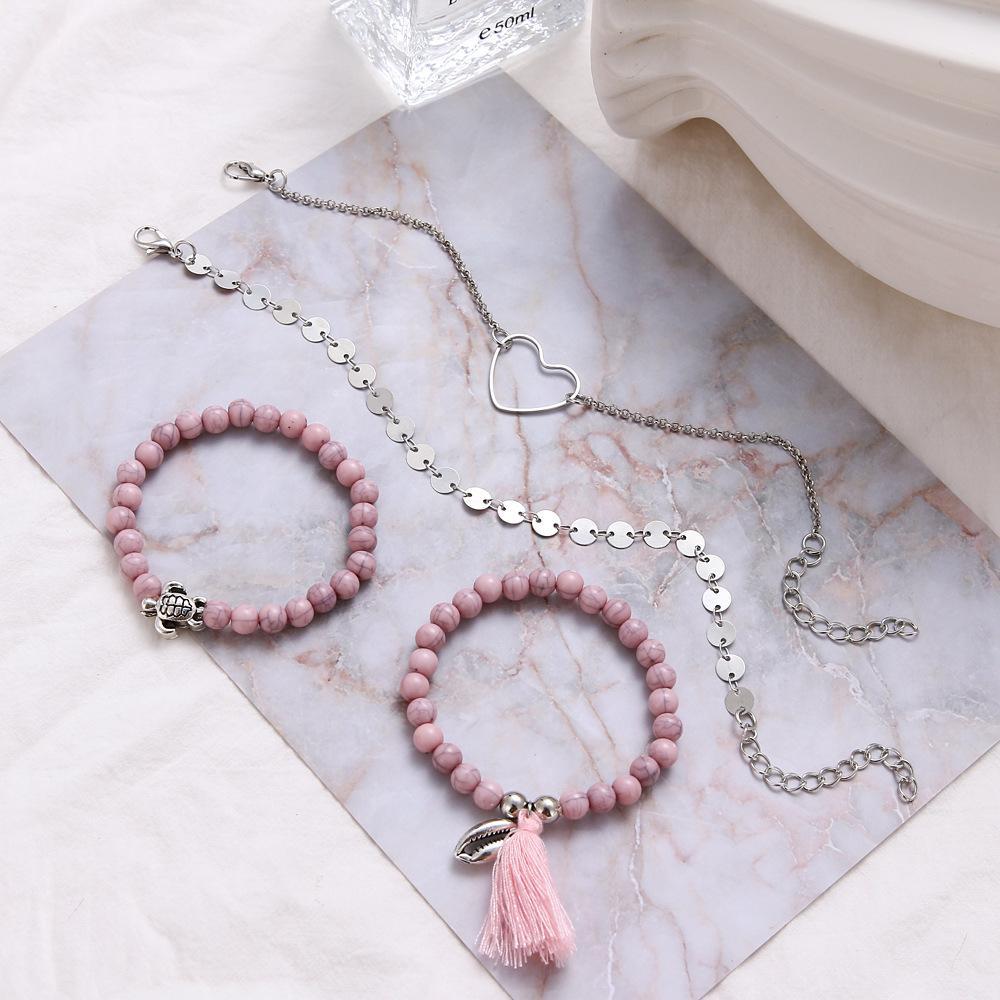 4 Piece Pink Tassell Bracelet Set  Silvertone Bracelet ITALY Design
