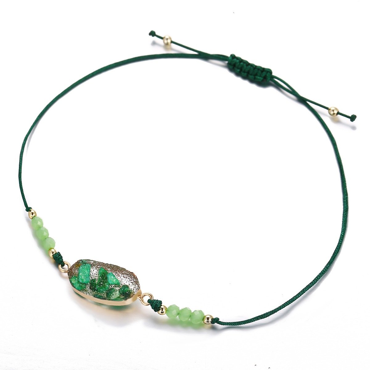 Natural Stone Green Goldtone Bracelet ITALY Design