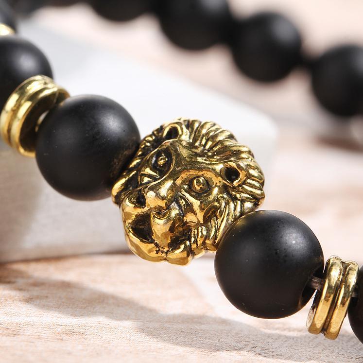 Black Lion Head Goldtone Bracelet in Goldtone ITALY Design