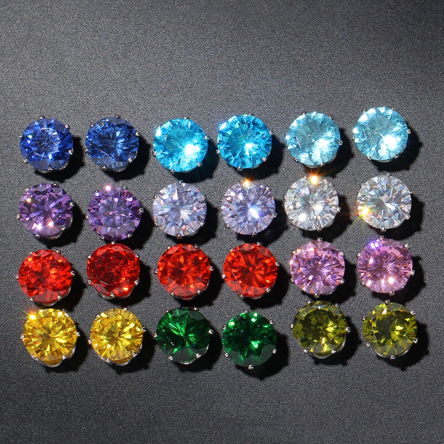12 Piece Stud Earring Set With Crystals  Silvertone Earring in  Silvertone