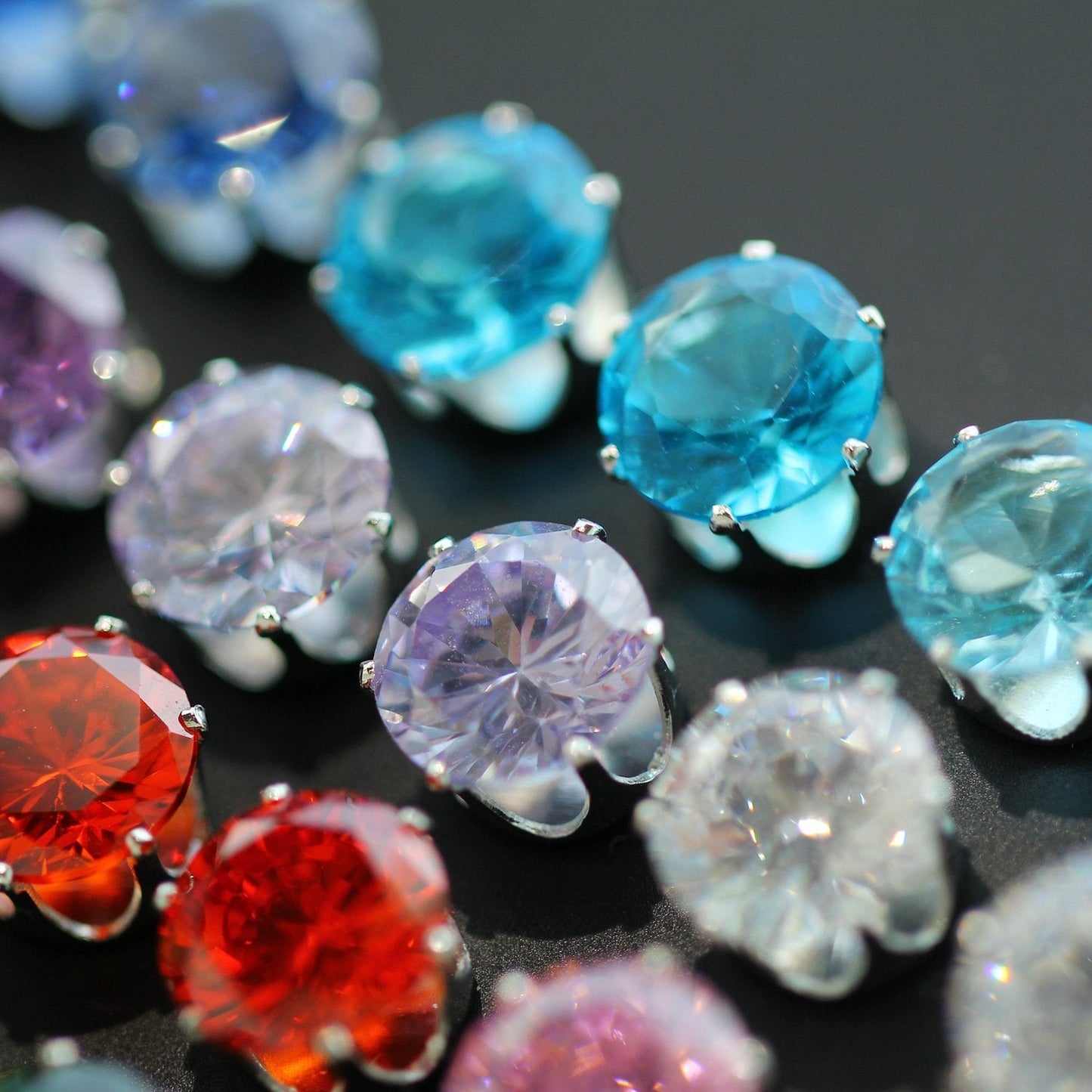 12 Piece Stud Earring Set With Gemstone  Crystals  Silvertone Earring 
