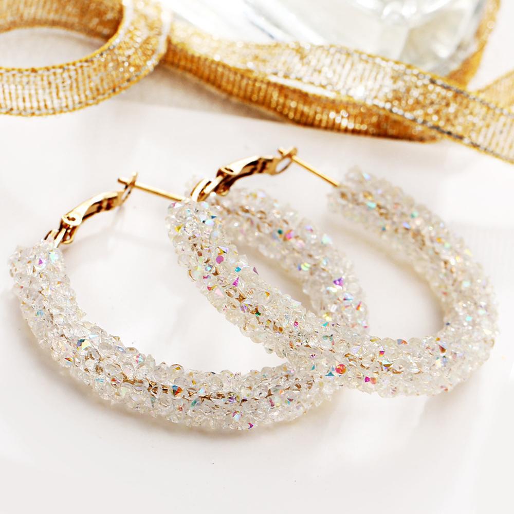 Crystaldust Hoop Earring With Luxe Crystals - White  Goldtone Earring in Goldtone ITALY Design