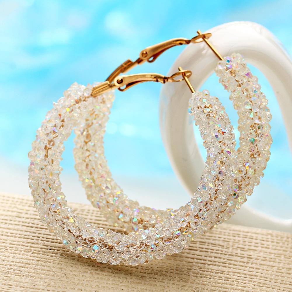 Crystaldust Hoop Earring With Luxe Crystals - White  Goldtone Earring in Goldtone ITALY Design
