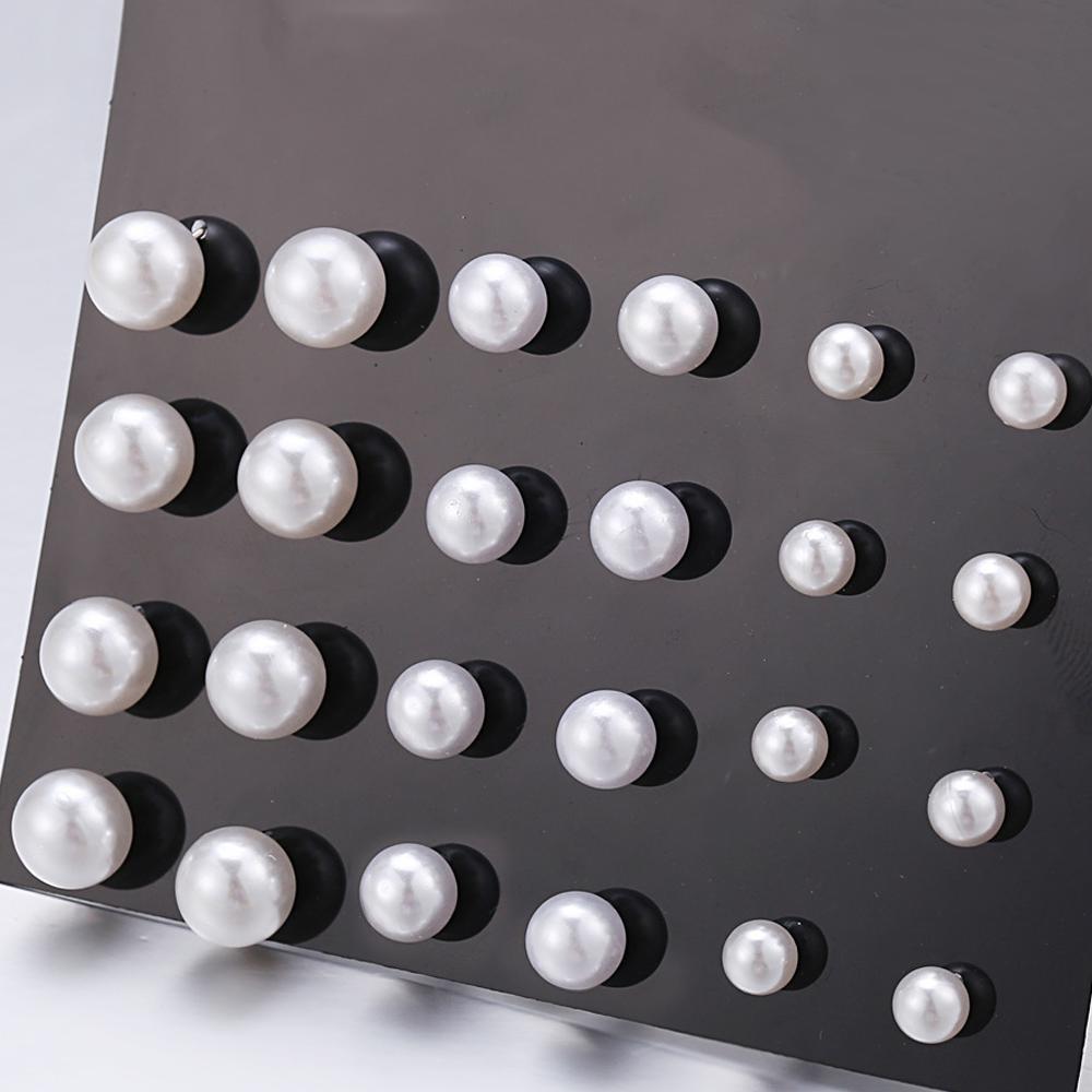 12 Piece Graduating Pearl Stud Earring Set  Silvertone Earring in  Silvertone ITALY Design