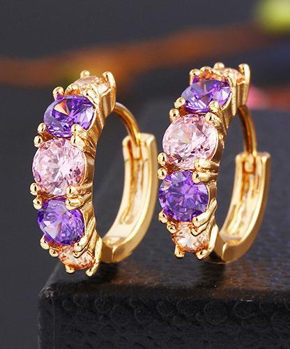 Amethyst Multistone Huggie Earring With Luxe Crystals Goldtone Earring in Goldtone ITALY Design