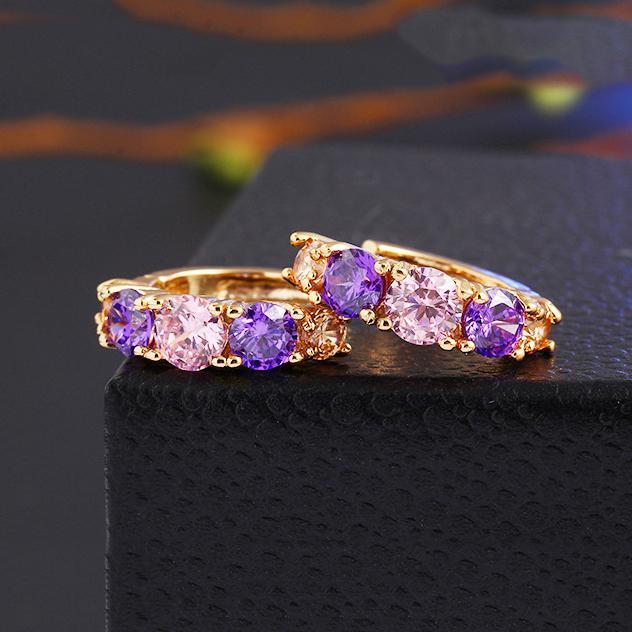 Amethyst Multistone Huggie Earring With Gemstone  Crystals Goldtone Earring