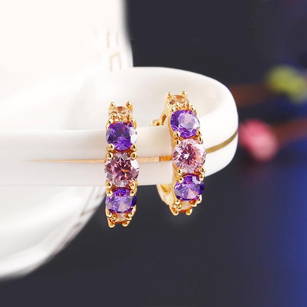 Amethyst Multistone Huggie Earring With Luxe Crystals Goldtone Earring in Goldtone ITALY Design