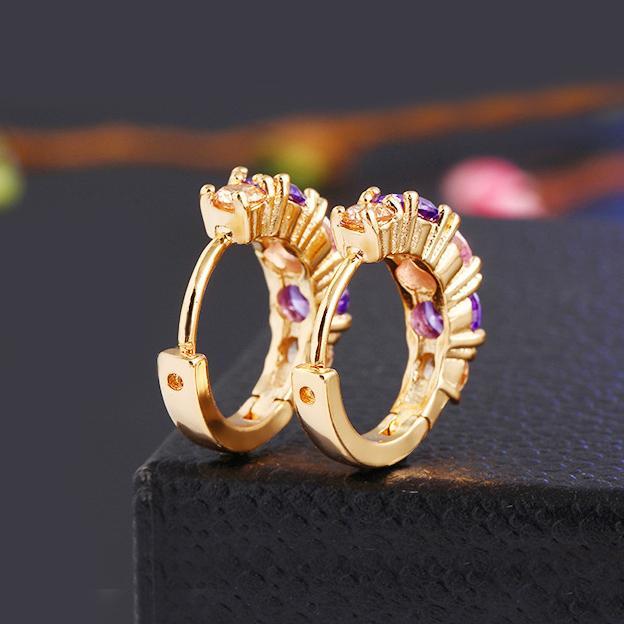 Amethyst Multistone Huggie Earring With Luxe Crystals Goldtone Earring in Goldtone ITALY Design