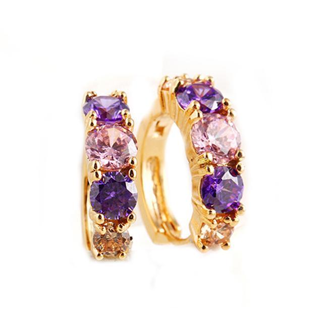 Amethyst Multistone Huggie Earring With Luxe Crystals Goldtone Earring in Goldtone ITALY Design
