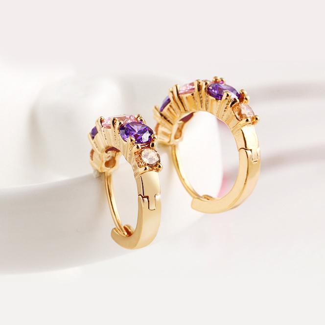Amethyst Multistone Huggie Earring With Gemstone  Crystals Goldtone Earring