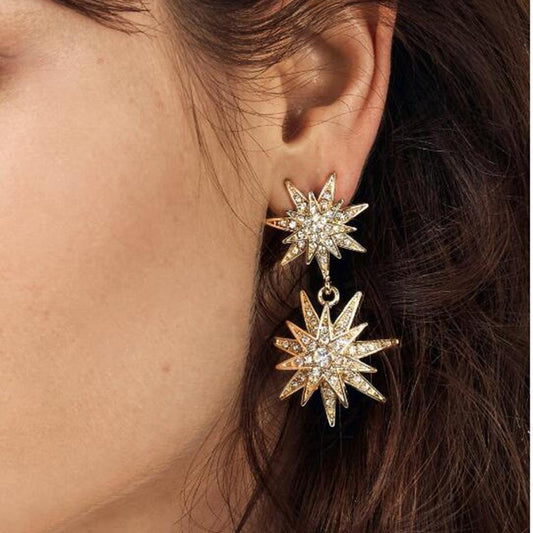 Celestial Star Drop Earring With Luxe Crystals Goldtone Earring in Goldtone ITALY Design