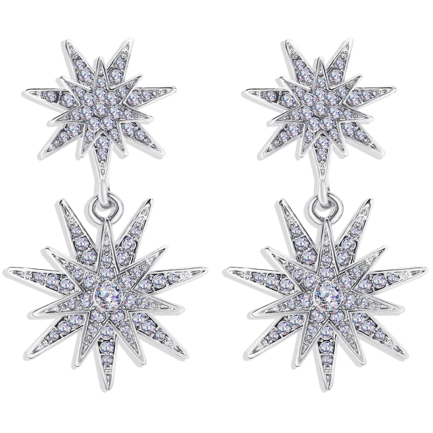 Celestial Star Drop Earring With Luxe Crystals  Silvertone Earring in  Silvertone ITALY Design