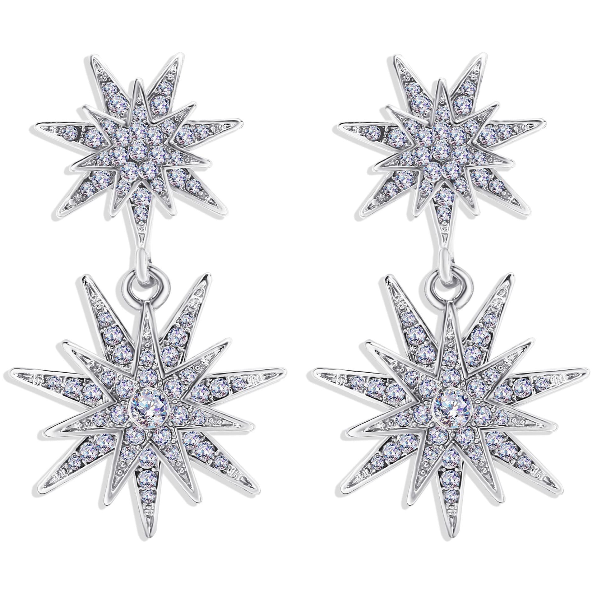 Celestial Star Drop Earring With Gemstone  Crystals  Silvertone Earring 