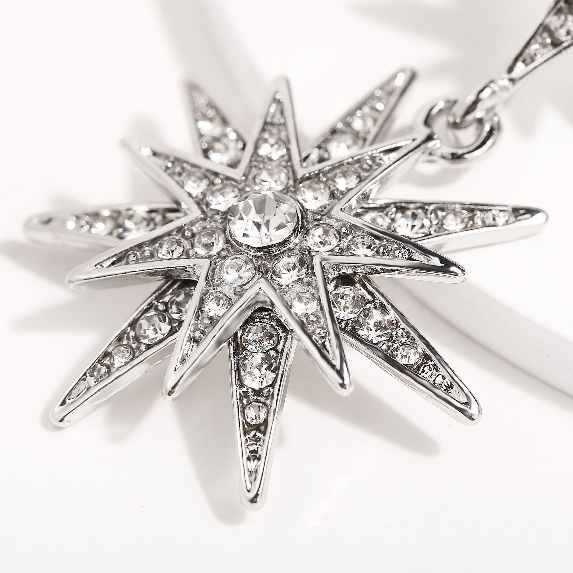 Celestial Star Drop Earring With Gemstone  Crystals  Silvertone Earring 