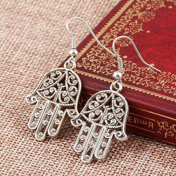 Hamsa Drop Earring  Silvertone Earring in  Silvertone ITALY Design