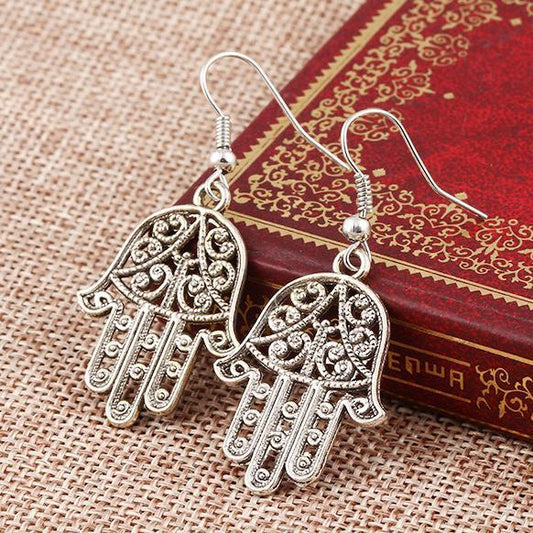Hamsa Drop Earring  Silvertone Earring in  Silvertone ITALY Design