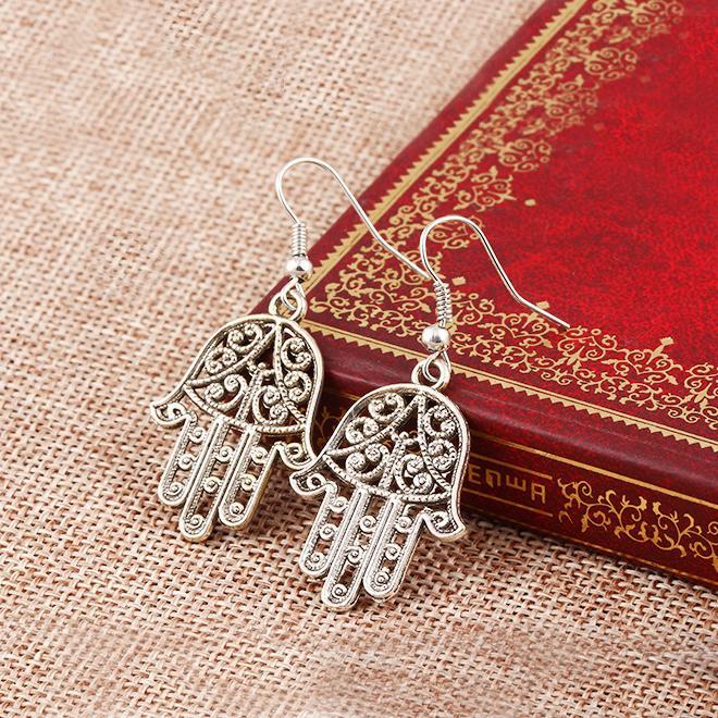 Hamsa Drop Earring  Silvertone Earring in  Silvertone ITALY Design