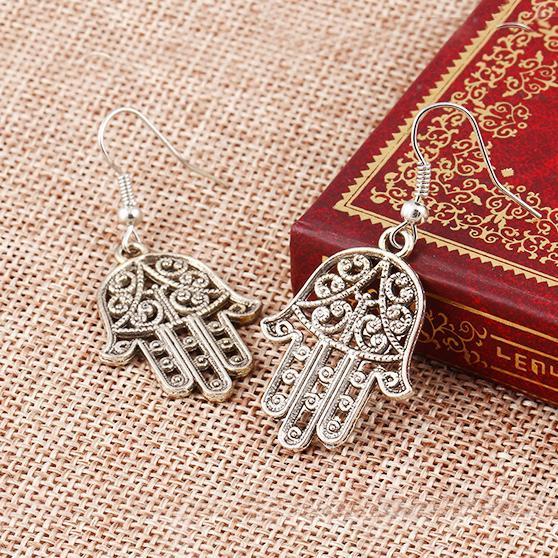 Hamsa Drop Earring  Silvertone Earring in  Silvertone ITALY Design