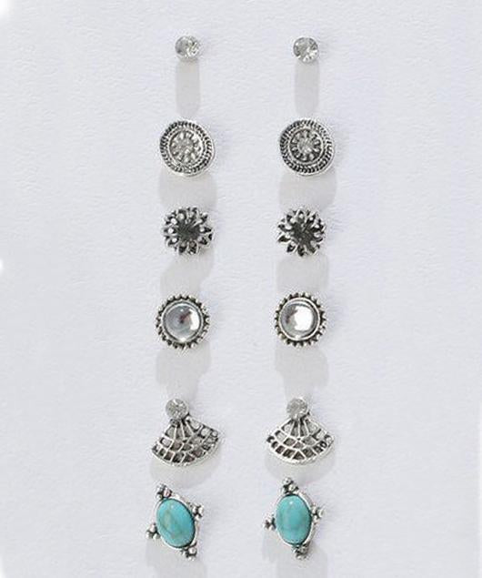 6 Piece Stud Earring  Silvertone Earring in  Silvertone ITALY Design